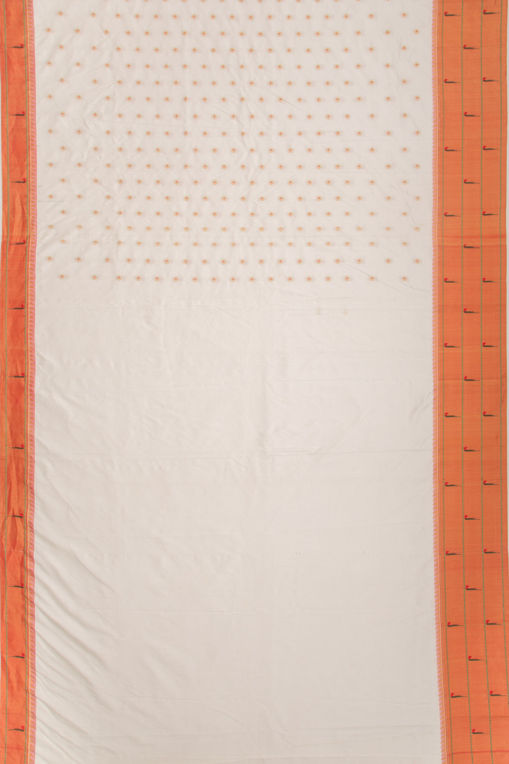 Soft Silk Butta White Saree With Triple Muniya Border