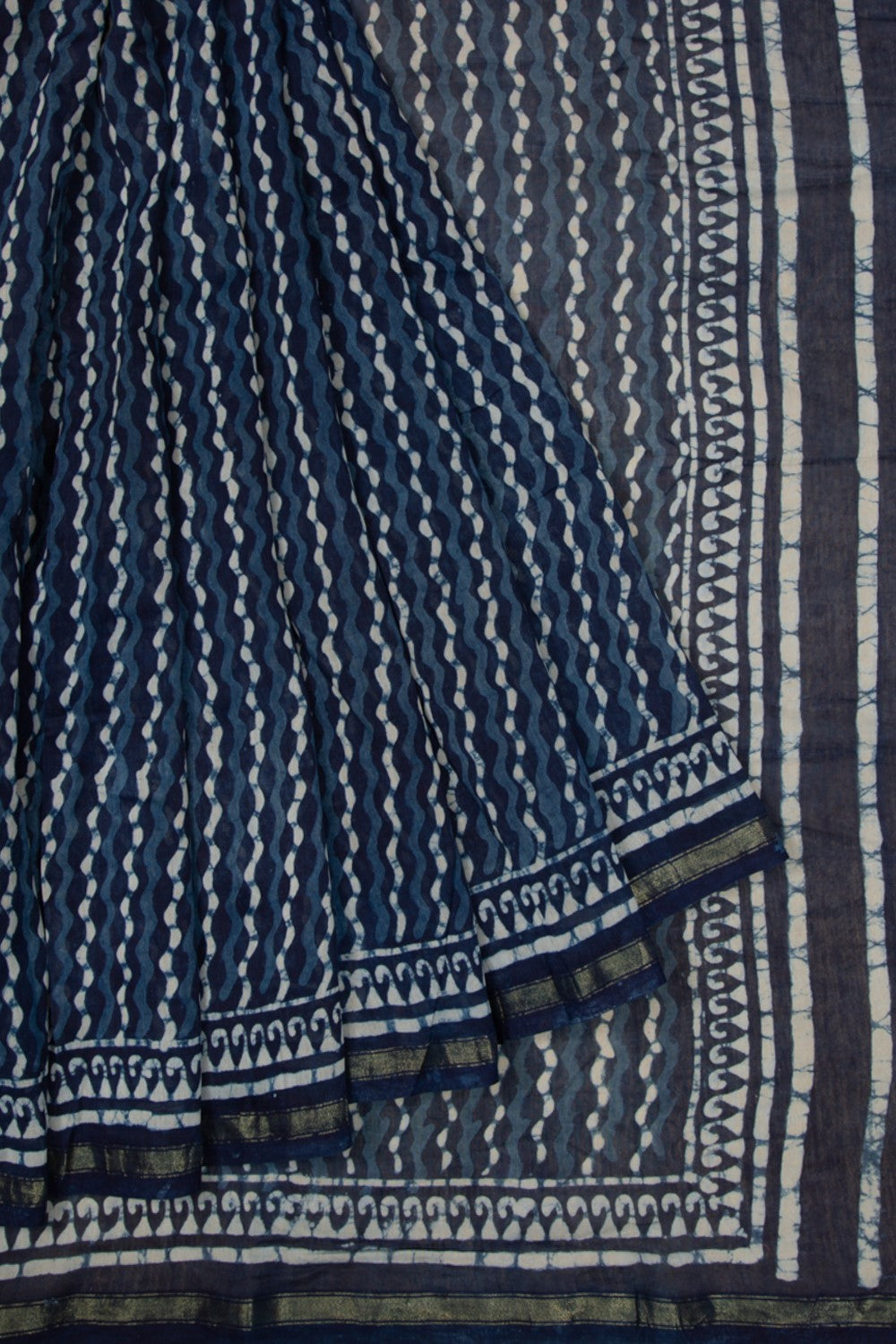 Chanderi Cotton Block Printed Blue Saree