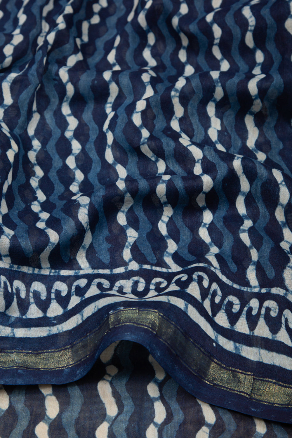 Chanderi Cotton Block Printed Blue Saree