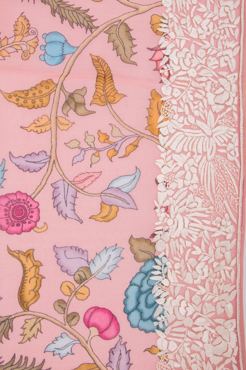 Organza Floral Printed Pink Saree