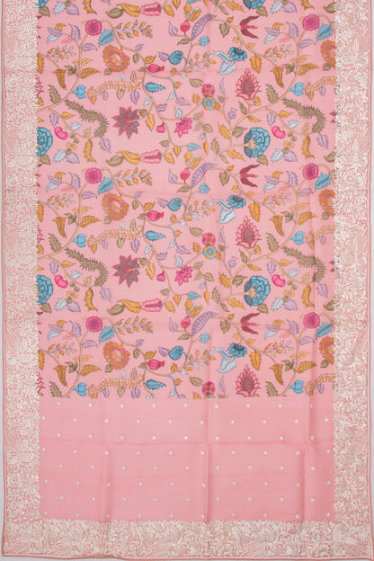 Organza Floral Printed Pink Saree