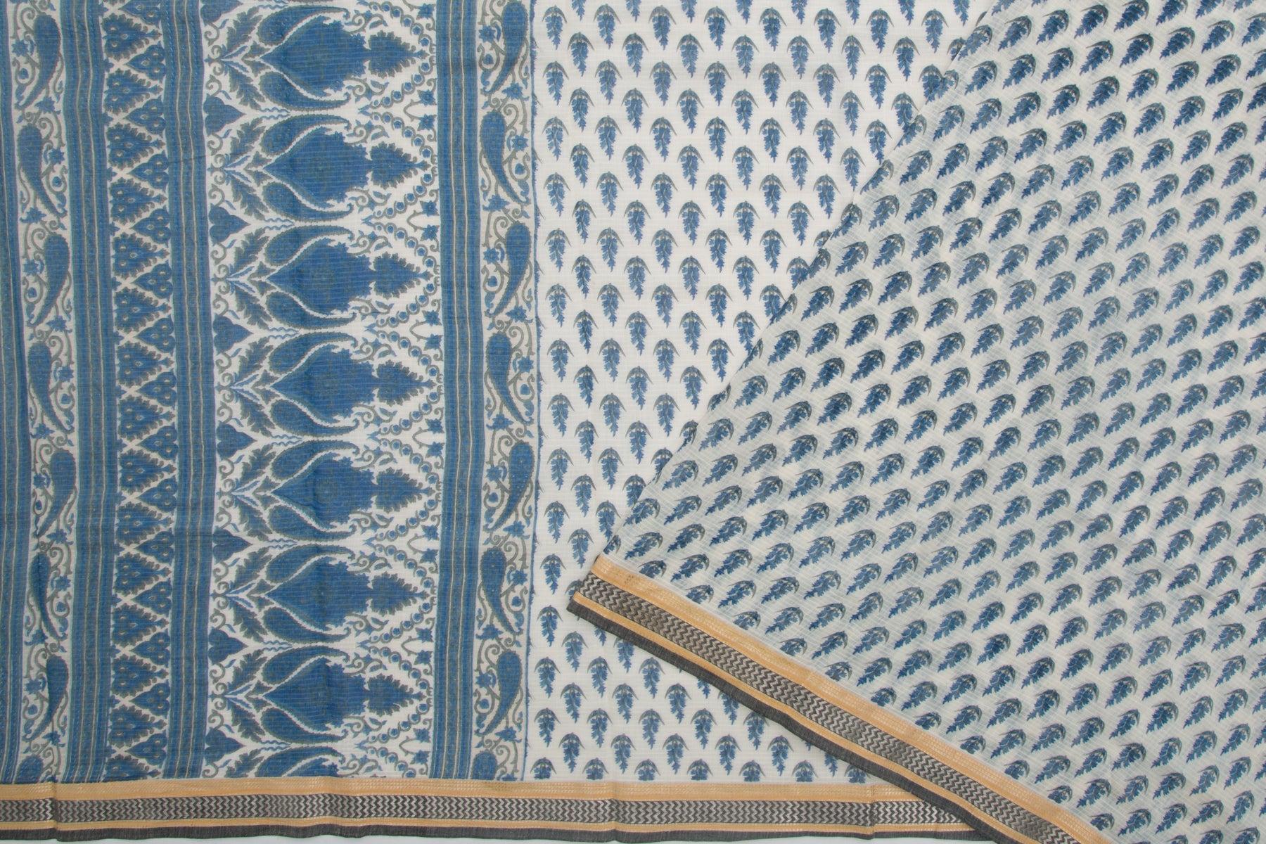 Chanderi Cotton Floral Printed White Saree