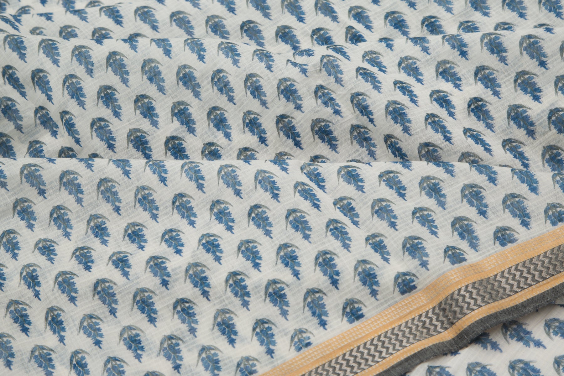 Chanderi Cotton Floral Printed White Saree