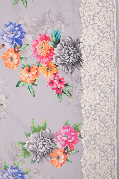 Soft Tussar Floral Printed Grey Saree