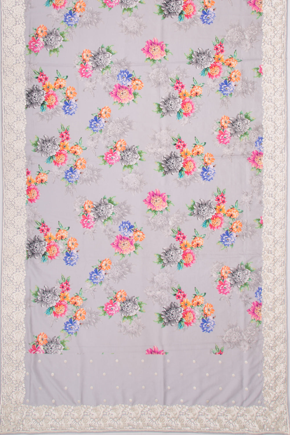 Soft Tussar Floral Printed Grey Saree