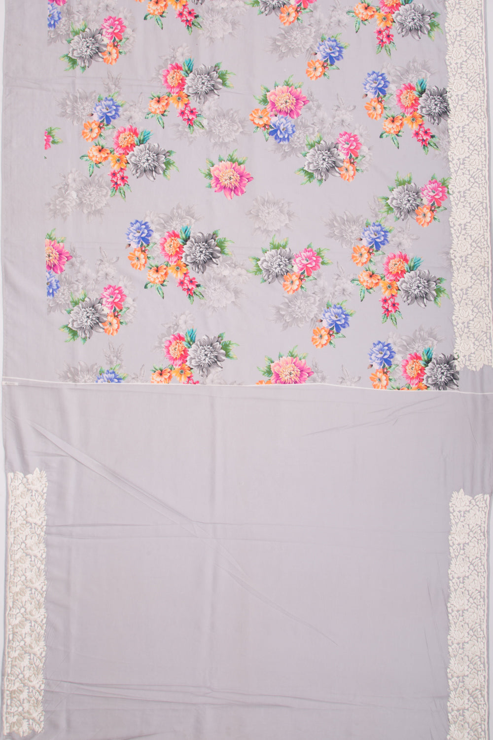 Soft Tussar Floral Printed Grey Saree