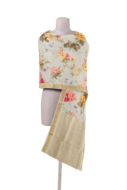 Kanchipuram Silk Floral Printed Pastel Blue Dupatta