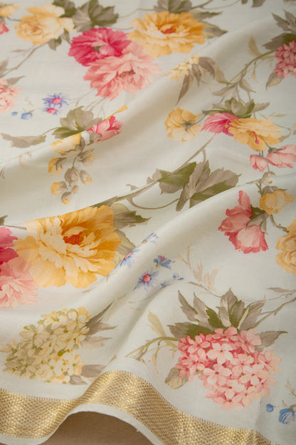 Kanchipuram Silk Floral Printed Pastel Blue Dupatta