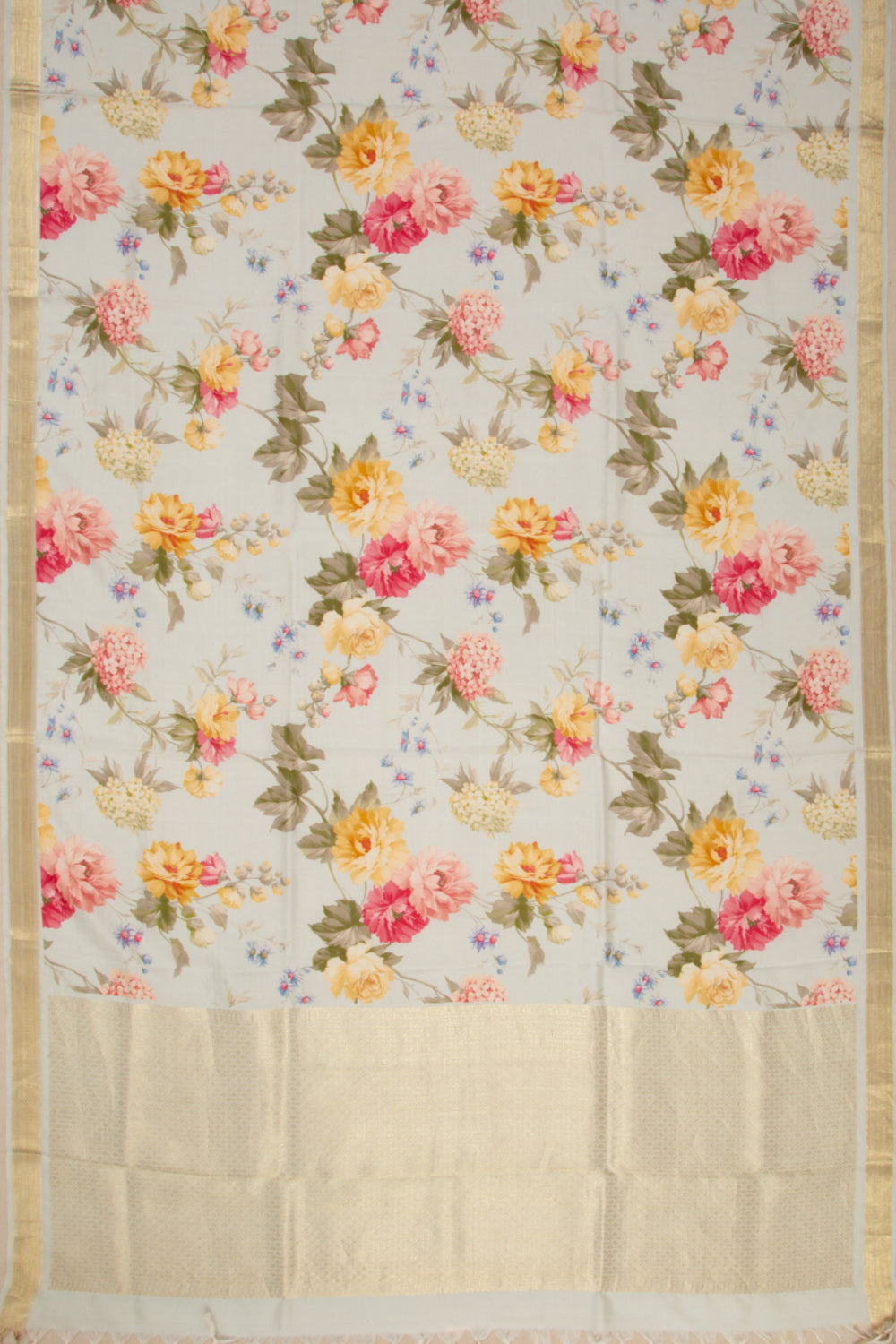 Kanchipuram Silk Floral Printed Pastel Blue Dupatta
