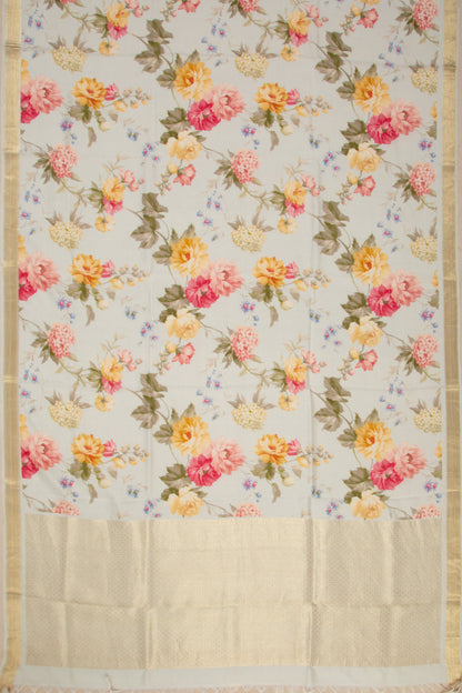 Kanchipuram Silk Floral Printed Pastel Blue Dupatta