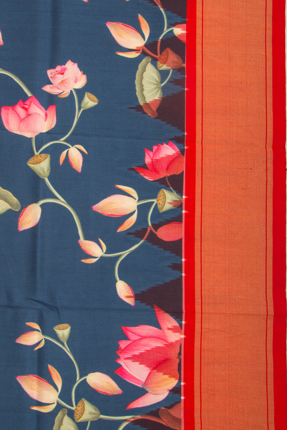 Kanchipuram Silk Floral Printed Dark Blue Dupatta