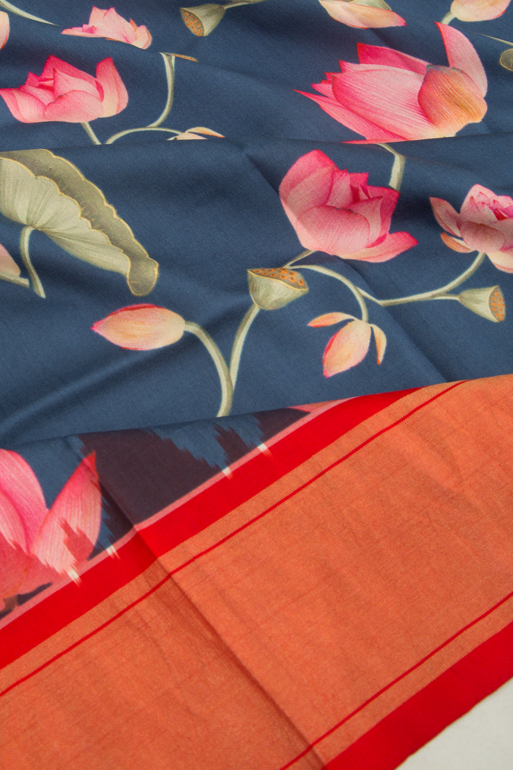 Kanchipuram Silk Floral Printed Dark Blue Dupatta