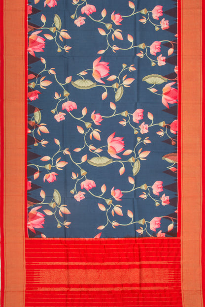 Kanchipuram Silk Floral Printed Dark Blue Dupatta