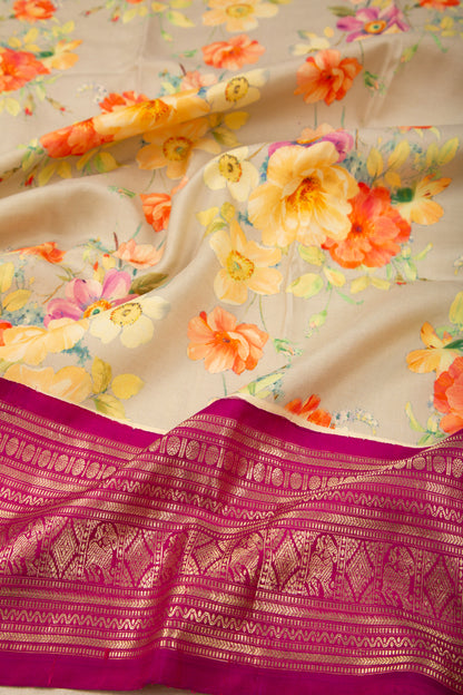 Kanchipuram Silk Floral Printed Grey Dupatta