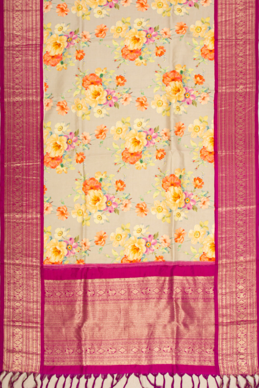 Kanchipuram Silk Floral Printed Grey Dupatta