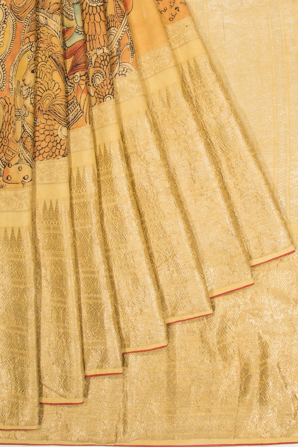 Kanchipuram Silk Kalamkari Cream Saree