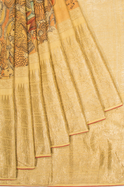 Kanchipuram Silk Kalamkari Cream Saree