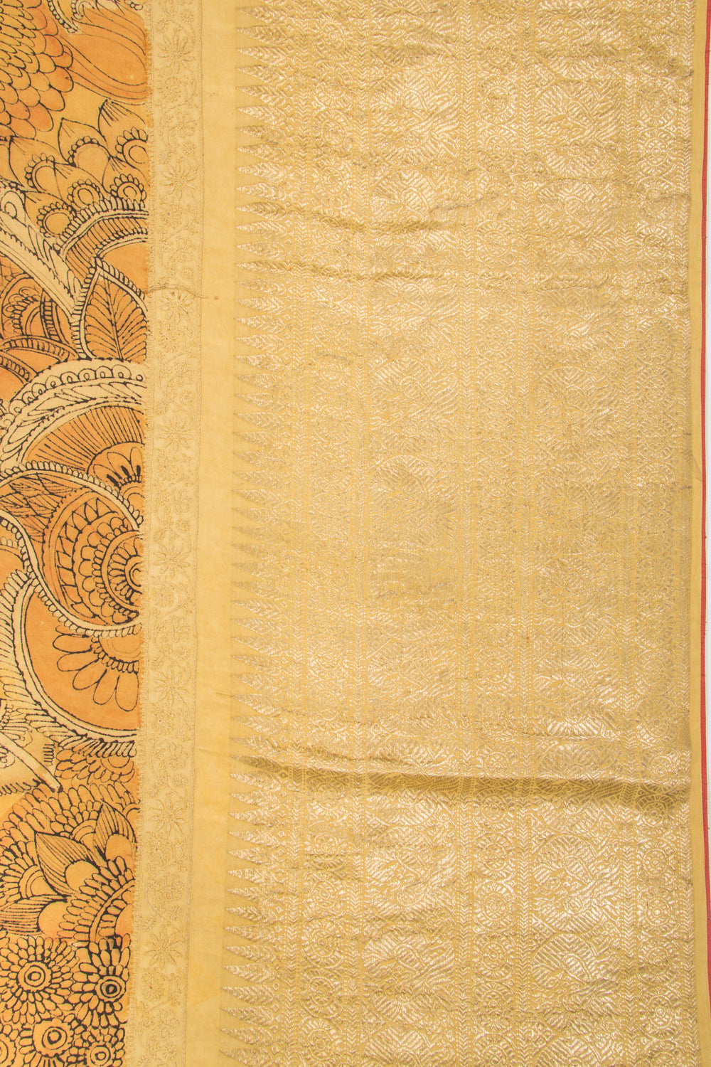 Kanchipuram Silk Kalamkari Cream Saree-Not Allowed Online