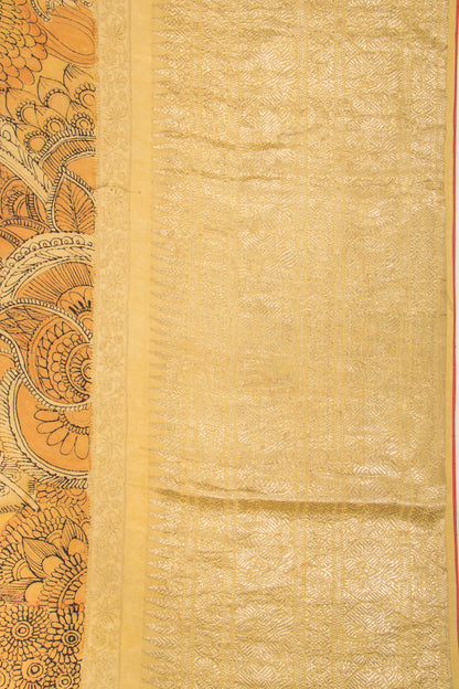Kanchipuram Silk Kalamkari Cream Saree-Not Allowed Online