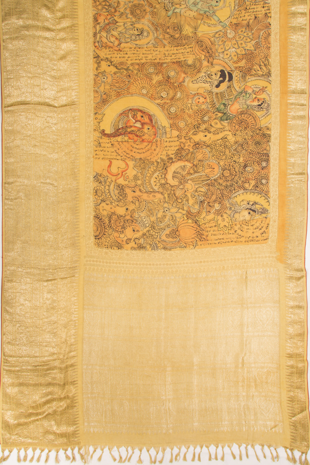 Kanchipuram Silk Kalamkari Cream Saree