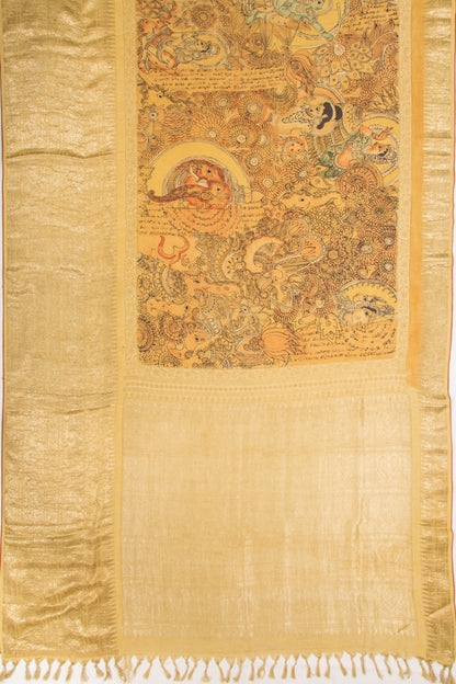 Kanchipuram Silk Kalamkari Cream Saree