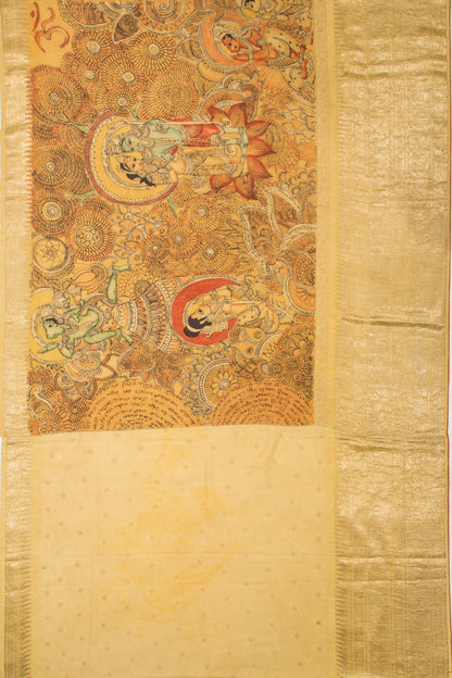 Kanchipuram Silk Kalamkari Cream Saree-Not Allowed Online