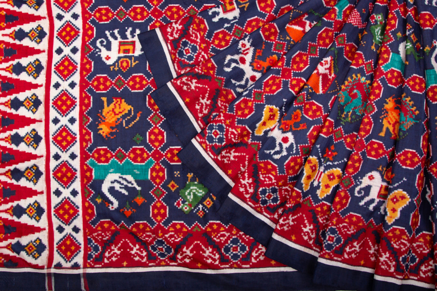 Patan Patola Silk Double Ikat 9 Figure Indigo Blue Saree/4966345_2.jpg