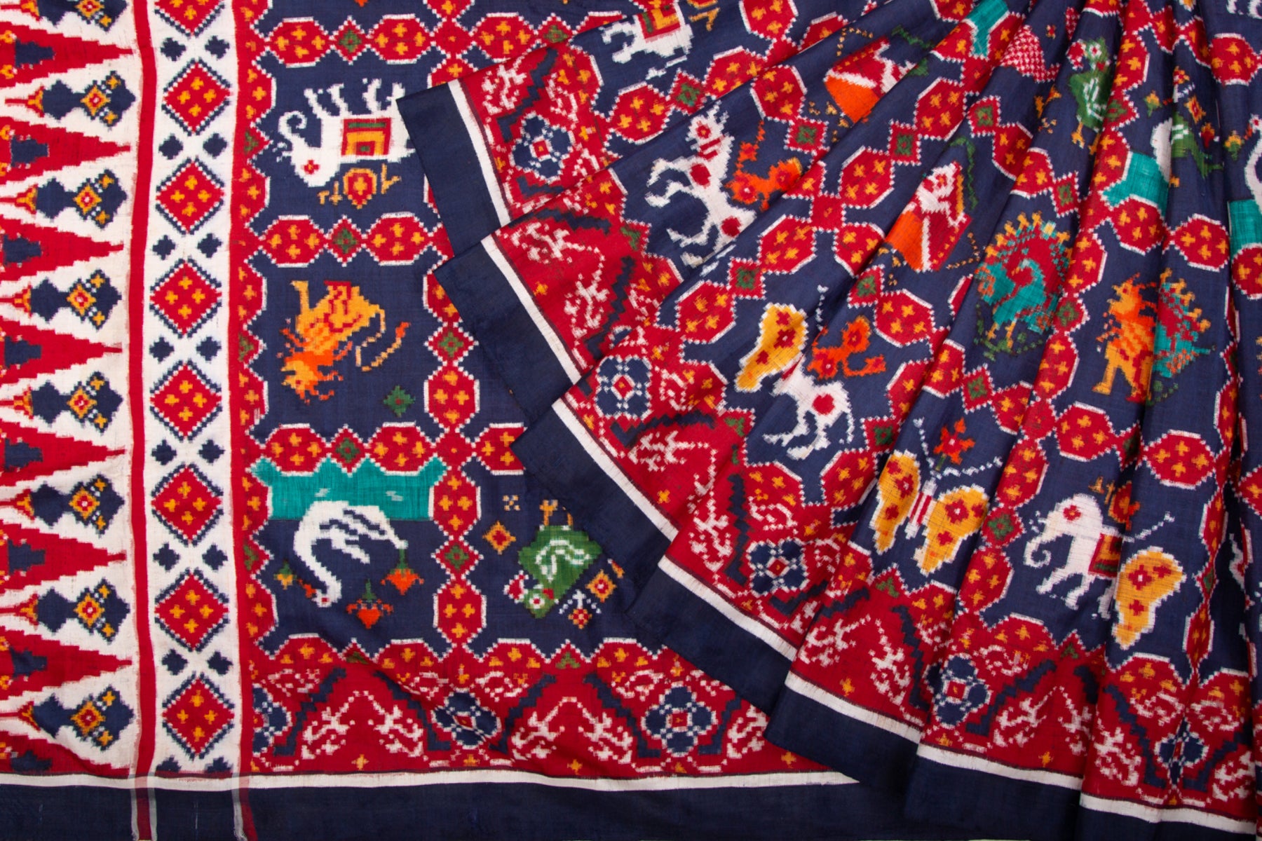 Patan Patola Silk Double Ikat 9 Figure Indigo Blue Saree/4966345_2.jpg