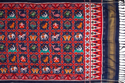 Patan Patola Silk Double Ikat 9 Figure Indigo Blue Saree