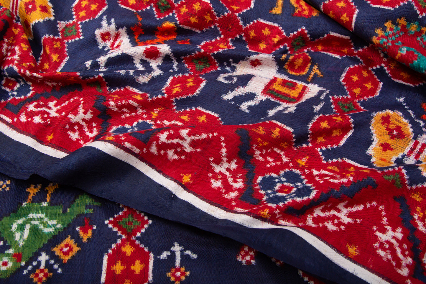 Patan Patola Silk Double Ikat 9 Figure Indigo Blue Saree