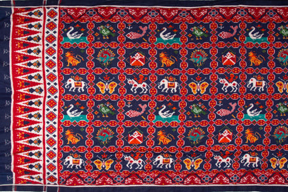 Patan Patola Silk Double Ikat 9 Figure Indigo Blue Saree