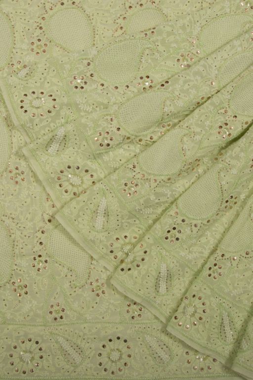Lucknow Chikankari Georgette Pista Green Saree