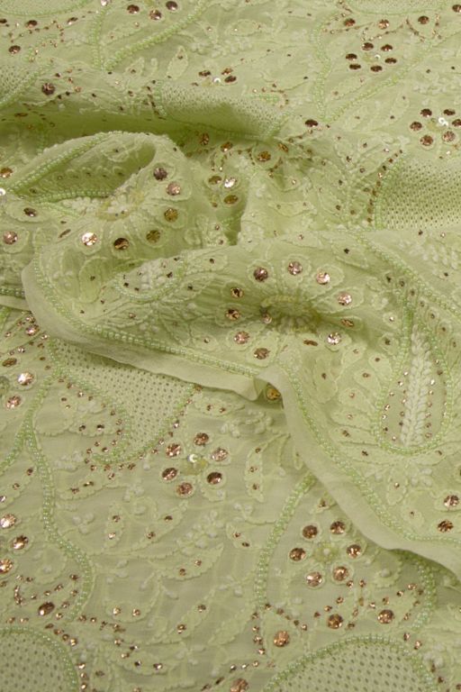 Lucknow Chikankari Georgette Pista Green Saree