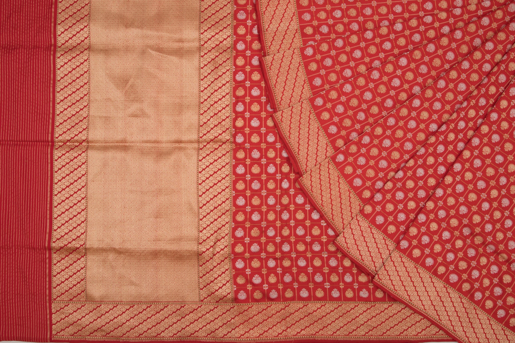Banarasi Silk Kadwa Checks And Butta Red Saree