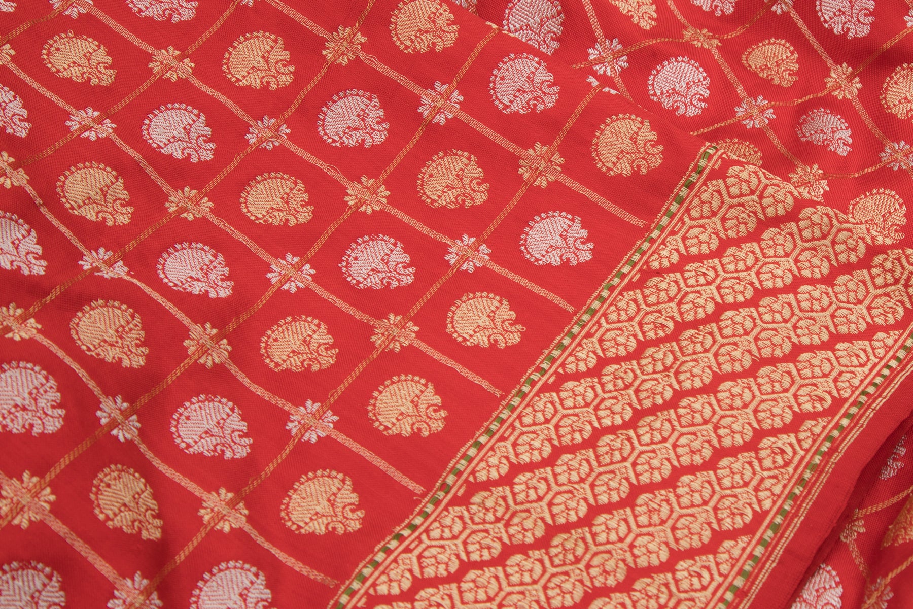 Banarasi Silk Kadwa Checks And Butta Red Saree