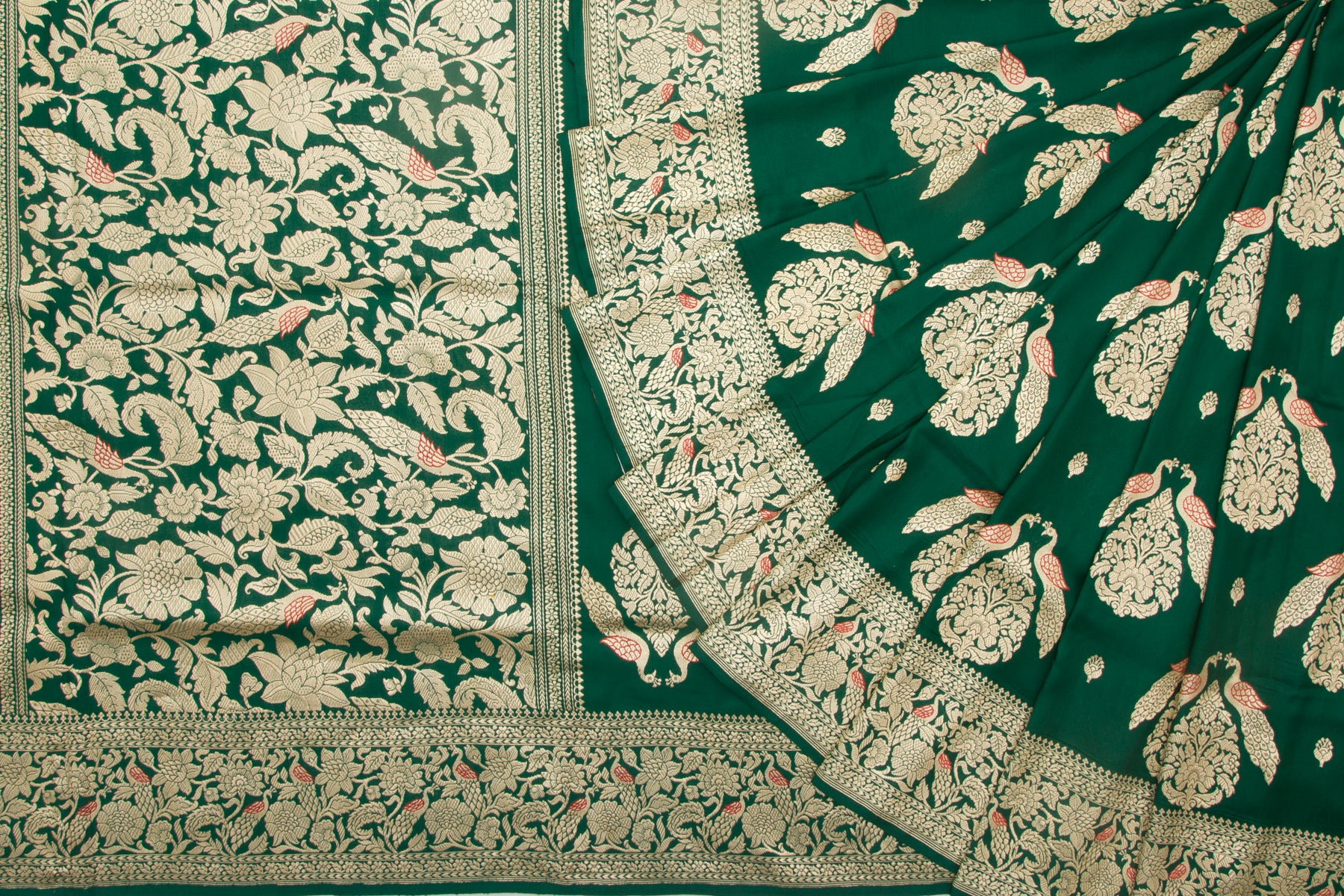 Banarasi Silk Kadwa Butta Green Saree