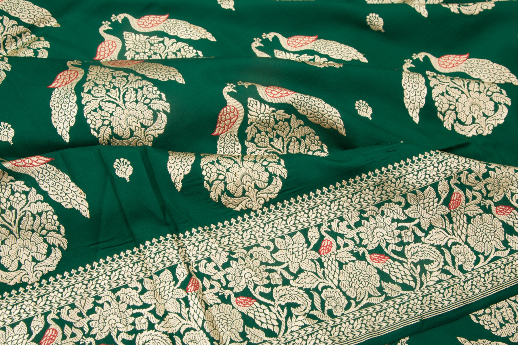 Banarasi Silk Kadwa Butta Green Saree
