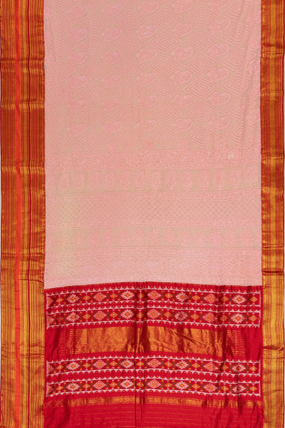 Lucknow Chikankari Georgette Baby Pink Saree With Ikat Pallu And Kanchi Border