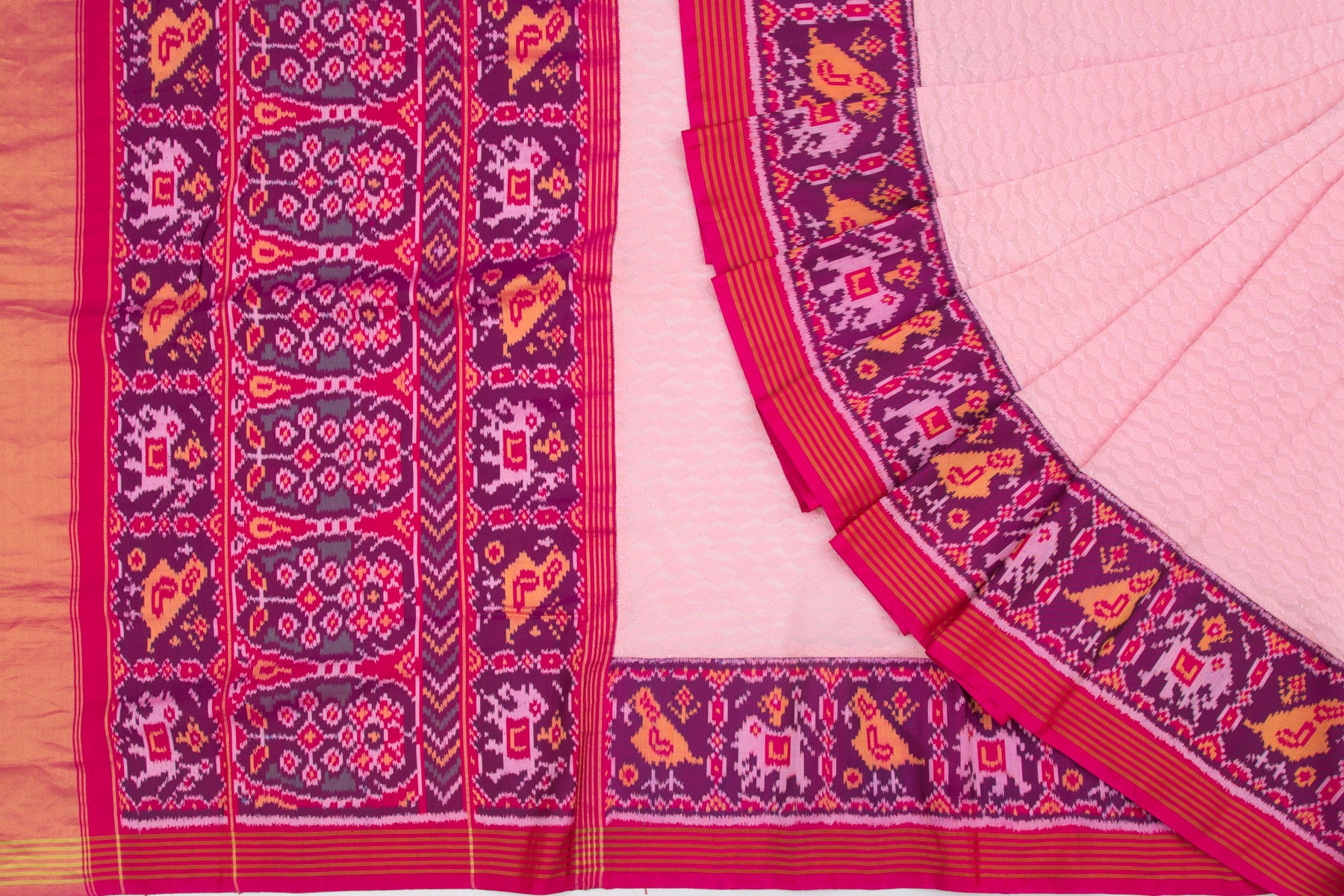 Lucknow Georgette Chikankari Pink Saree With Attached Semi Patan Border
