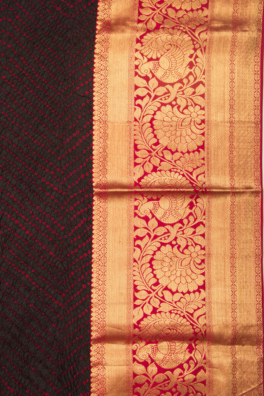 Kanchipuram Silk Ikat And Bandhani Pink And Black Saree