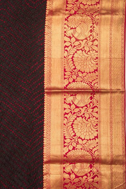 Kanchipuram Silk Ikat And Bandhani Pink And Black Saree