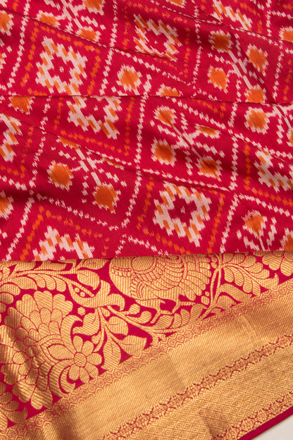 Kanchipuram Silk Ikat And Bandhani Pink And Black Saree