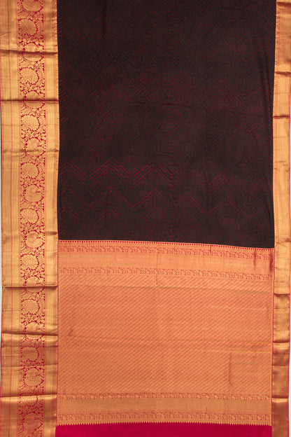 Kanchipuram Silk Ikat And Bandhani Pink And Black Saree