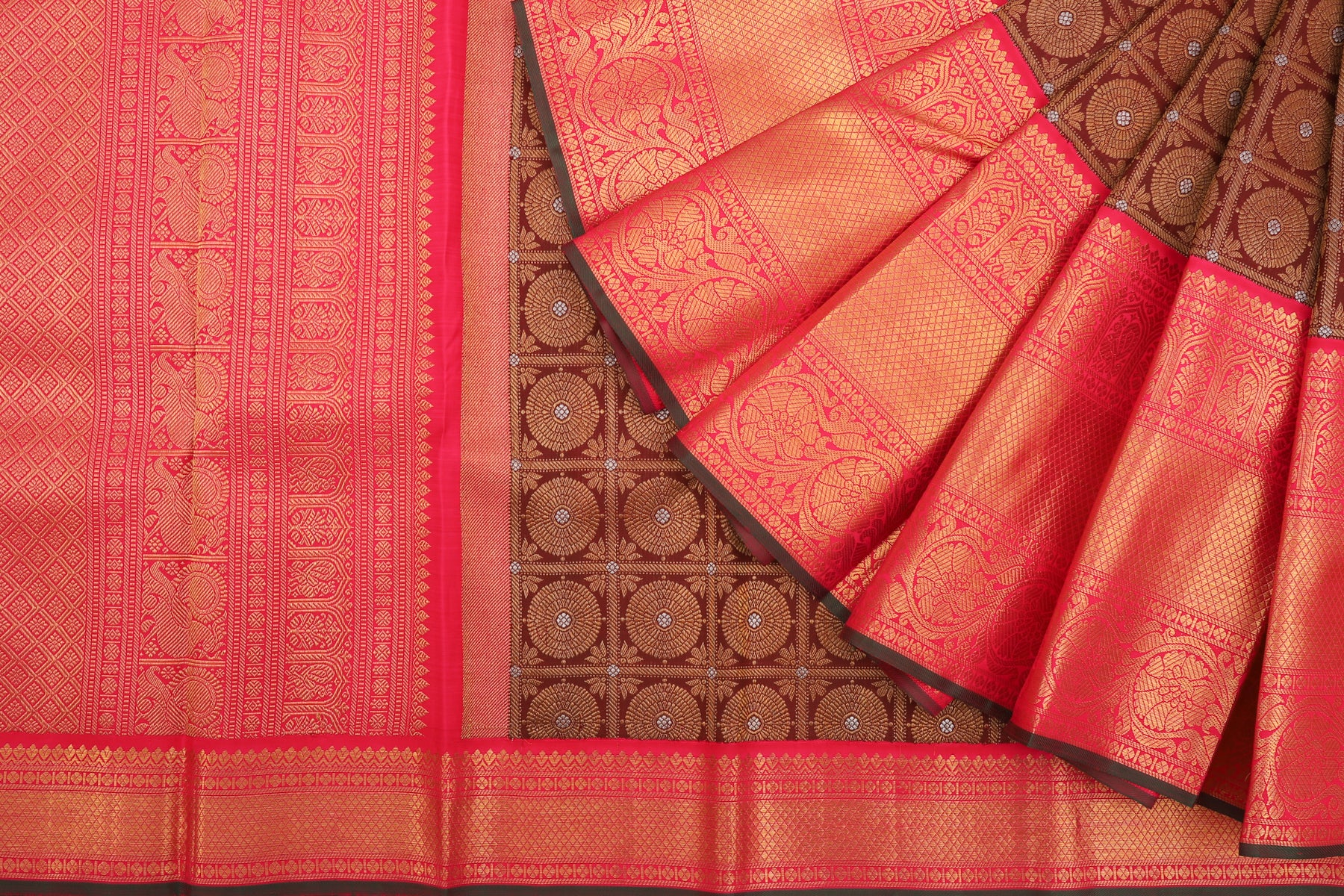 Kanchipuram Silk Checks And Butta Burgundy Saree