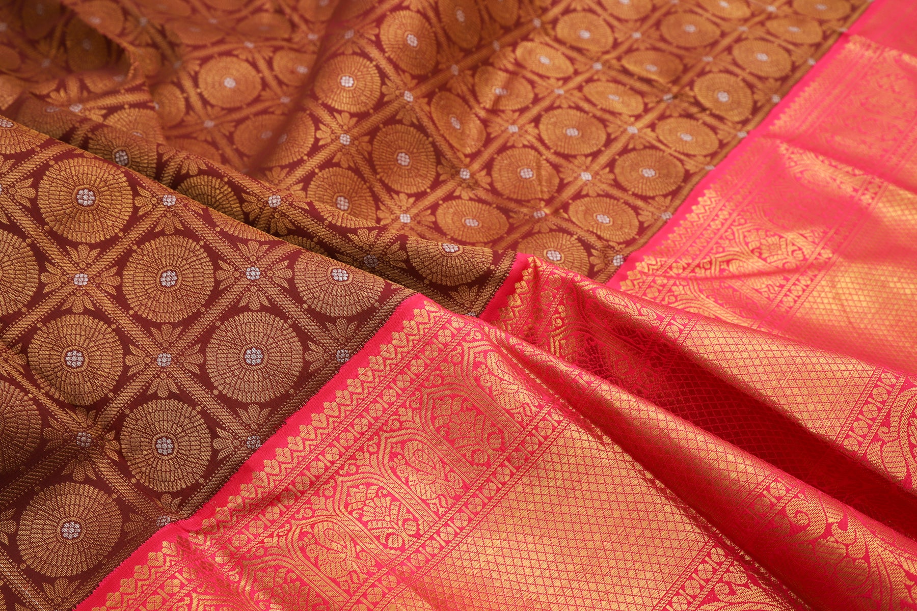 Kanchipuram Silk Checks And Butta Burgundy Saree