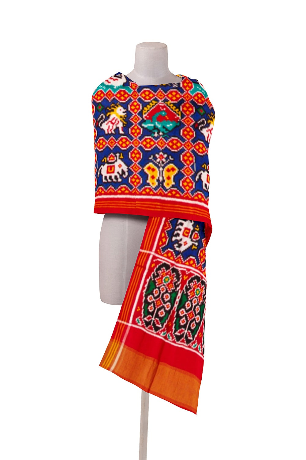 Patan Patola Silk Double Ikat 9 Figute Blue Dupatta