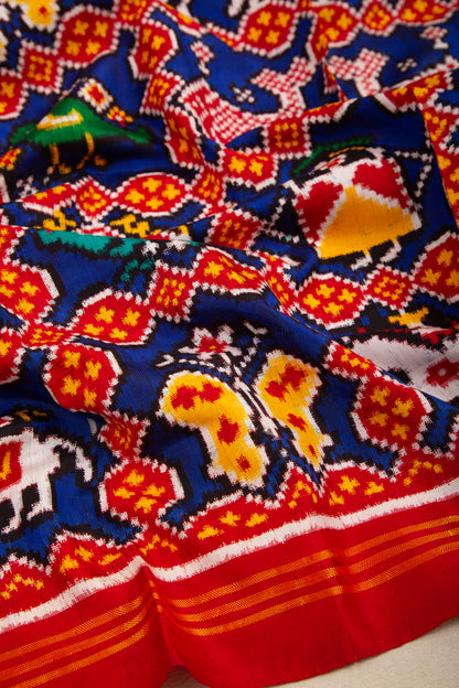 Patan Patola Silk Double Ikat 9 Figute Blue Dupatta