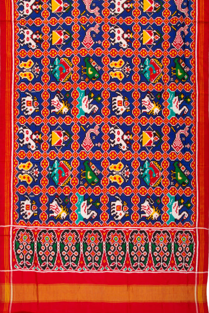 Patan Patola Silk Double Ikat 9 Figute Blue Dupatta