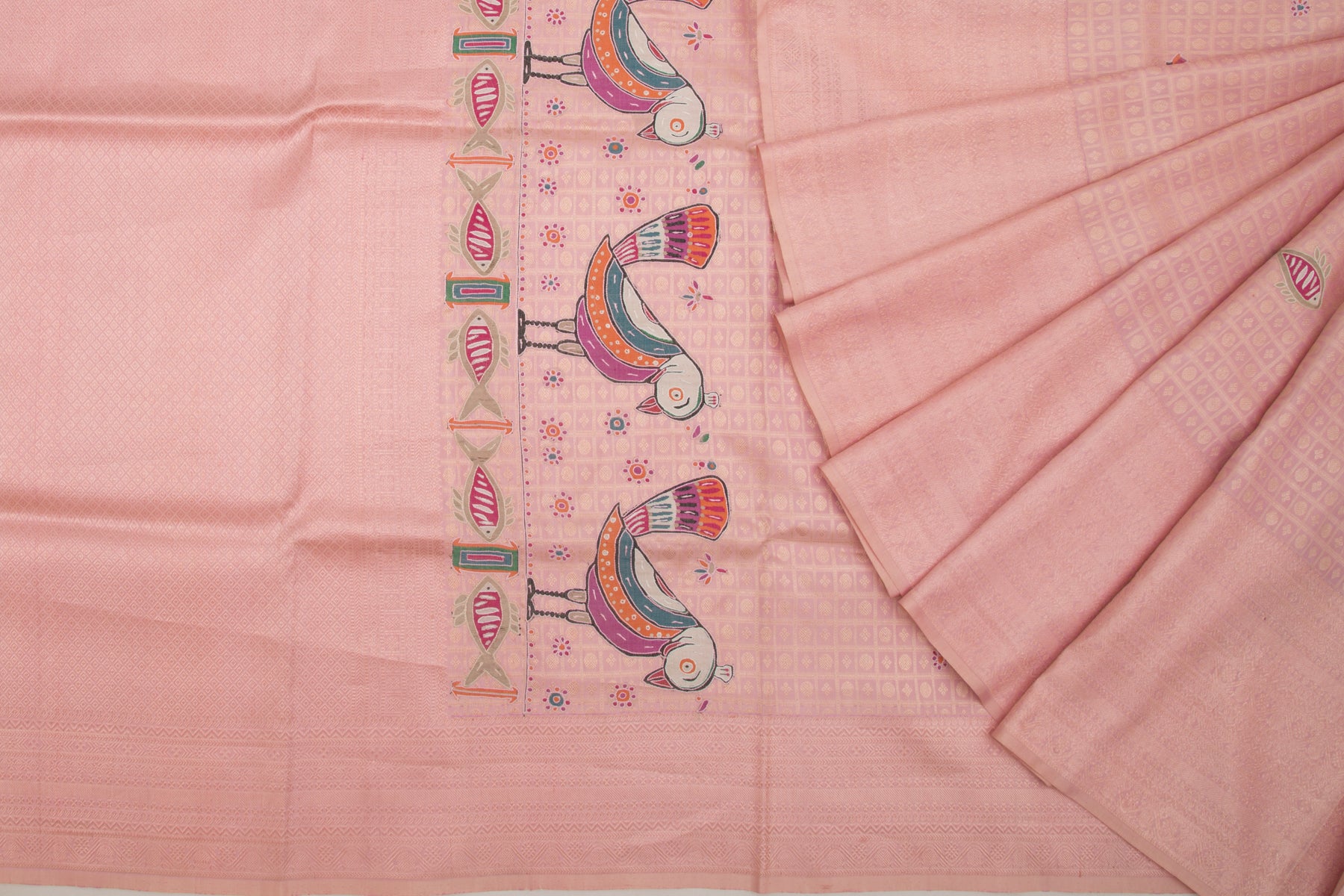 Kanchipuram Silk Checks And Butta Peach Saree