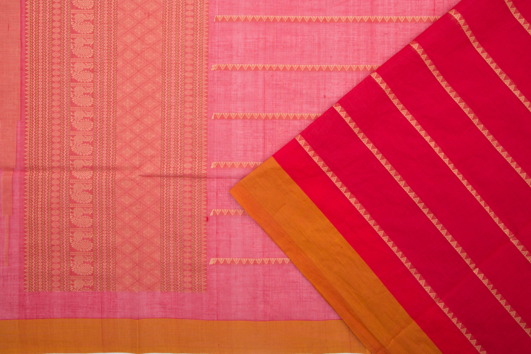 Kanchi Cotton Horizontal Lines Red Saree